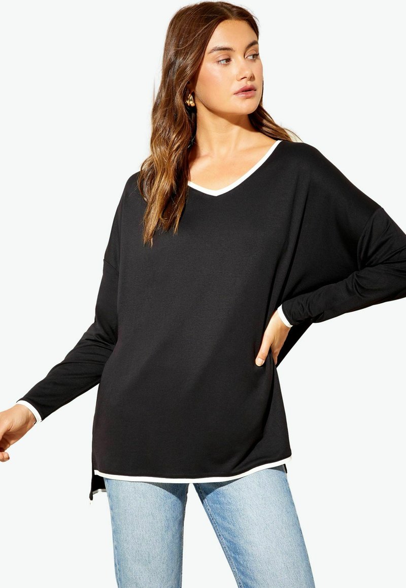 Friends Like These V NECK - Langarmshirt - black white tipped