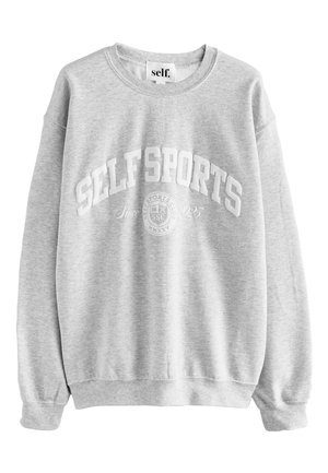 Sweat-shirt gris clair à col rond avec l'inscription "SELF SPORTS" et un emblème circulaire indiquant "SELF SPORTS CLUB SSC Depuis 2025" imprimés en blanc sur le devant.