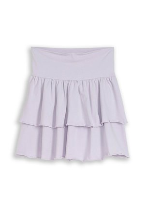 Jupe à volants lilas clair avec une large taille et deux couches froncées et volantées.