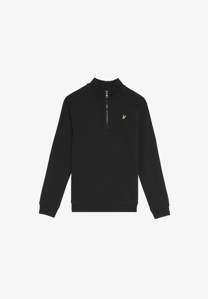 Μαύρο πλεκτό με μακριά μανίκια και φερμουάρ μέχρι το στήθος, με μικρό κίτρινο λογότυπο πουλιού στο αριστερό στήθος, πλεκτές μανσέτες και τελείωμα.