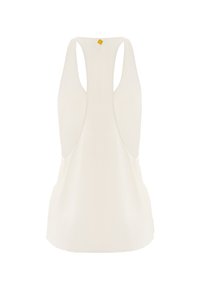 Canottiera bianca senza maniche con design a racerback. Tessuto morbido con una trama liscia. Presenta un piccolo logo giallo al collo.