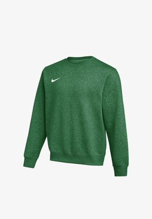 Sweat-shirt vert à manches longues avec col rond, poignets et ourlet côtelés, avec un petit logo Nike swoosh blanc sur le côté droit de la poitrine.