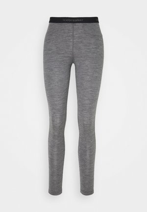 Graue Leggings aus einem strukturierten, dehnbaren Stoff. Mit einem schwarzen Icebreaker-Logo-Bund und einem Slim-Fit-Design.