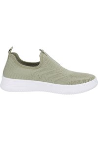 Scarpe slip-on di colore verde chiaro realizzate in tessuto a maglia, con un design testurizzato, suola in gomma bianca e linguette sul tallone per una facile calzata.