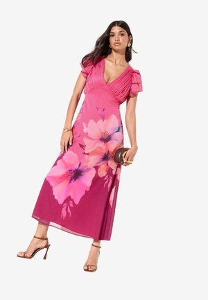 Friends Like These, PETITE FIT - RUFFLE SLEEVE V-NECK MIDI - Jurk - pink