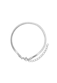 Bracciale in argento con una superficie liscia e testurizzata, dotato di un gancio e di una catena per la regolazione della lunghezza. Design semplice e flessibile.