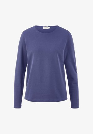 Langarmshirt mit Rundhalsausschnitt in einfarbig Blau, aus weichem Stoff mit geradem Saum und schlichten Nähdetails.