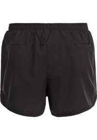 Sorte atletiske shorts med elastisk talje, sidelommer og et strømlinet design. Fremstillet af letvægtsstof med en tekstureret overflade.