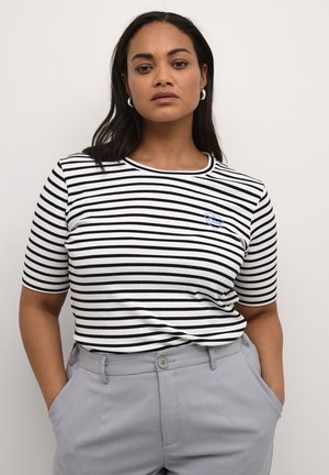 Kaffe Curve LIA LOVE  - T-shirts print - chalk black stripe w  blue