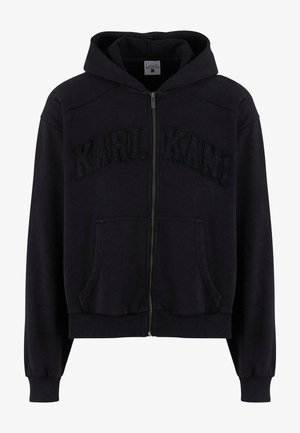 Mikina s kapucí na zip ve tmavě námořnické barvě ze směsi bavlny. Obsahuje vyšívané logo "KARL KANI", přední kapsy a žebrované manžety a lem.