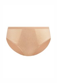 Culotte taille haute couleur chair avec une finition lisse et brillante. Dotée d'un design sans couture et d'une texture subtile sur l'ensemble du tissu.
