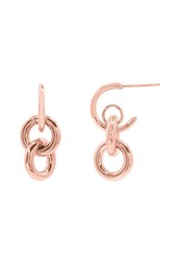 Ohrringe aus Roségold mit einem Schleifen-Design aus ineinandergreifenden Kreisen, glatter Oberfläche und einem sicheren Hakenverschluss.