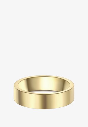 Zelta tonēta metāla gredzens ar gludu, pulētu apdari, kuram ir vienkārša, apaļa forma un matēts iekšējais virsmas slānis.