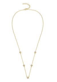 Goldkette mit blumenförmigen Akzenten aus klaren Edelsteinen, feinen Gliedern und einem verstellbaren Verschluss zur Längenanpassung.