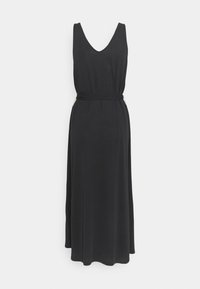 Robe maxi noire avec un décolleté en V profond, sans manches, taille élastique et jupe fluide. Fabriquée en tissu doux et l�éger.