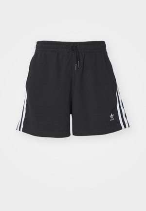 Schwarze Sportshorts aus einem Baumwollmix, mit weißen seitlichen Streifen, elastischem Bund mit Kordelzug und kleinem Logo am Saum.