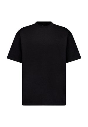 Zwart T-shirt met korte mouwen en ronde hals, gemaakt van zacht katoen. Heeft een subtiel logo in een donkere tint aan de voorkant. Klassieke ontspannen pasvorm.