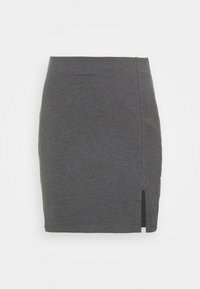 Gonna grigia aderente realizzata in un tessuto morbido, con uno spacco laterale e un design pulito e minimalista con una trama liscia.
