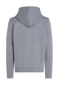 Felpa grigia con cappuccio strutturato, maniche lunghe e design semplice. Realizzata in morbido pile con una texture liscia.