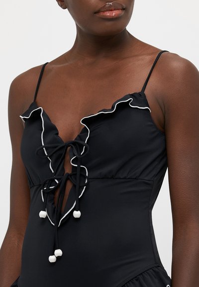 Sea CAMILLE RUFFLE PURL TIE FRONT ONE PIECE - Swimsuit - black