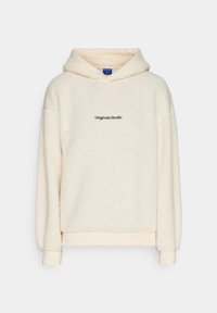 Sweatshirt de fleece sherpa na cor creme, com "Originals Studio" impresso a preto no peito, com mangas longas e capuz frontal.