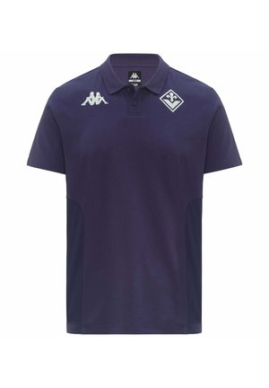 Polo blu navy a maniche corte, colletto con bottoni, logo Kappa sul petto sinistro ed emblema del club di calcio Fiorentina sul petto destro.