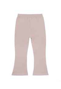 Lichtroze uitlopende legging van zachte stof, met een elastische tailleband en een gladde, consistente textuur.