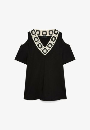 Fiorella Rubino, T-SHIRT CON SCOLLO A V - T-shirt con stampa - nero