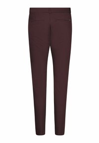 Bordowe dopasowane spodnie o gładkiej teksturze, slim fit oraz dwóch tylni pockets. Posiadają mały akcent logo w okolicy pasa.