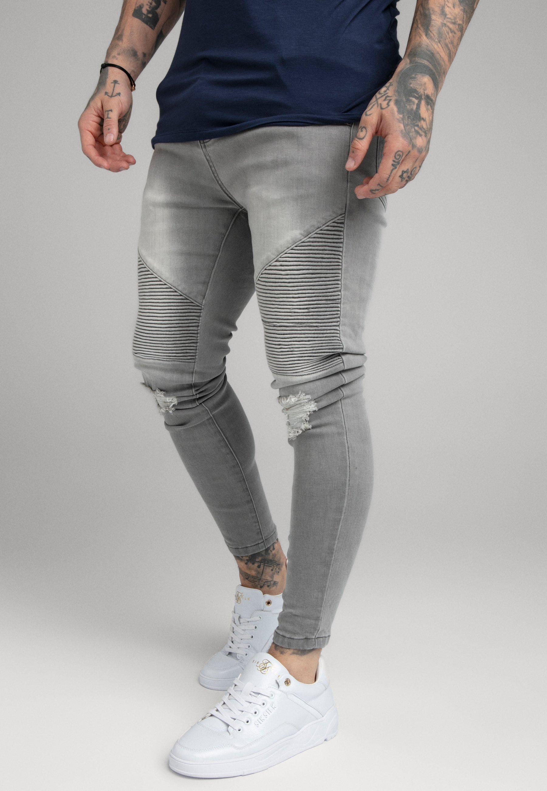 SIKSILK DISTRESSED BIKER - Vaqueros pitillo - washed grey/gris - Zalando.es