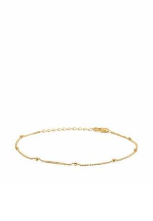 Guldarmbånd med små runde perler, et delikat snoet kabeldesign og en sikker lås med justerbar længde.