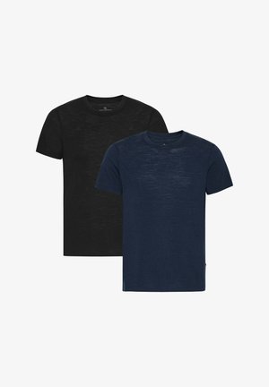 Due magliette a maniche corte, una nera e una blu navy, realizzate in tessuto morbido con una finitura leggermente testurizzata e design a collo rotondo.