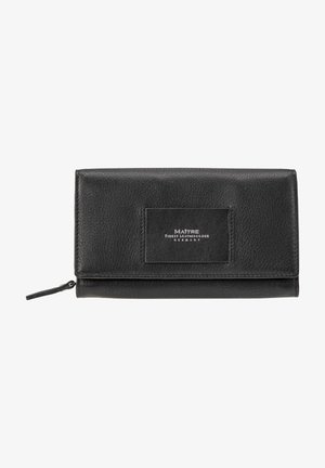 Black leather wallet with a textured surface, zip closure, and a rectangular label featuring "MAITRE" and "FINEST LEATHERGOODS GERMANY."