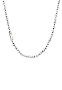 Collana in argento con anelli ovali, con un centro rettangolare accentato in oro. Finitura lucida, design elegante.