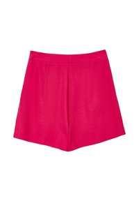 Pantaloni shorts rosa brillante realizzati in tessuto leggero con una superficie liscia, caratterizzati da un design semplice e un taglio dritto senza decorazioni visibili.