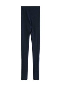 Mørkeblå leggings lavet af blød, strækbar stof, med et enkelt design med en glat overflade og uden synlige mønstre eller hardware.