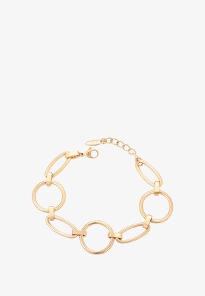 Bracciale dorato con link ovali e circolari alternativi e chiusura a gancio con catena regolabile.