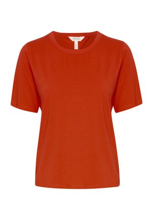 Short-sleeve, round-neck T-shirt in solid orange, made of soft cotton blend fabric, with a relaxed fit and minimal seams.