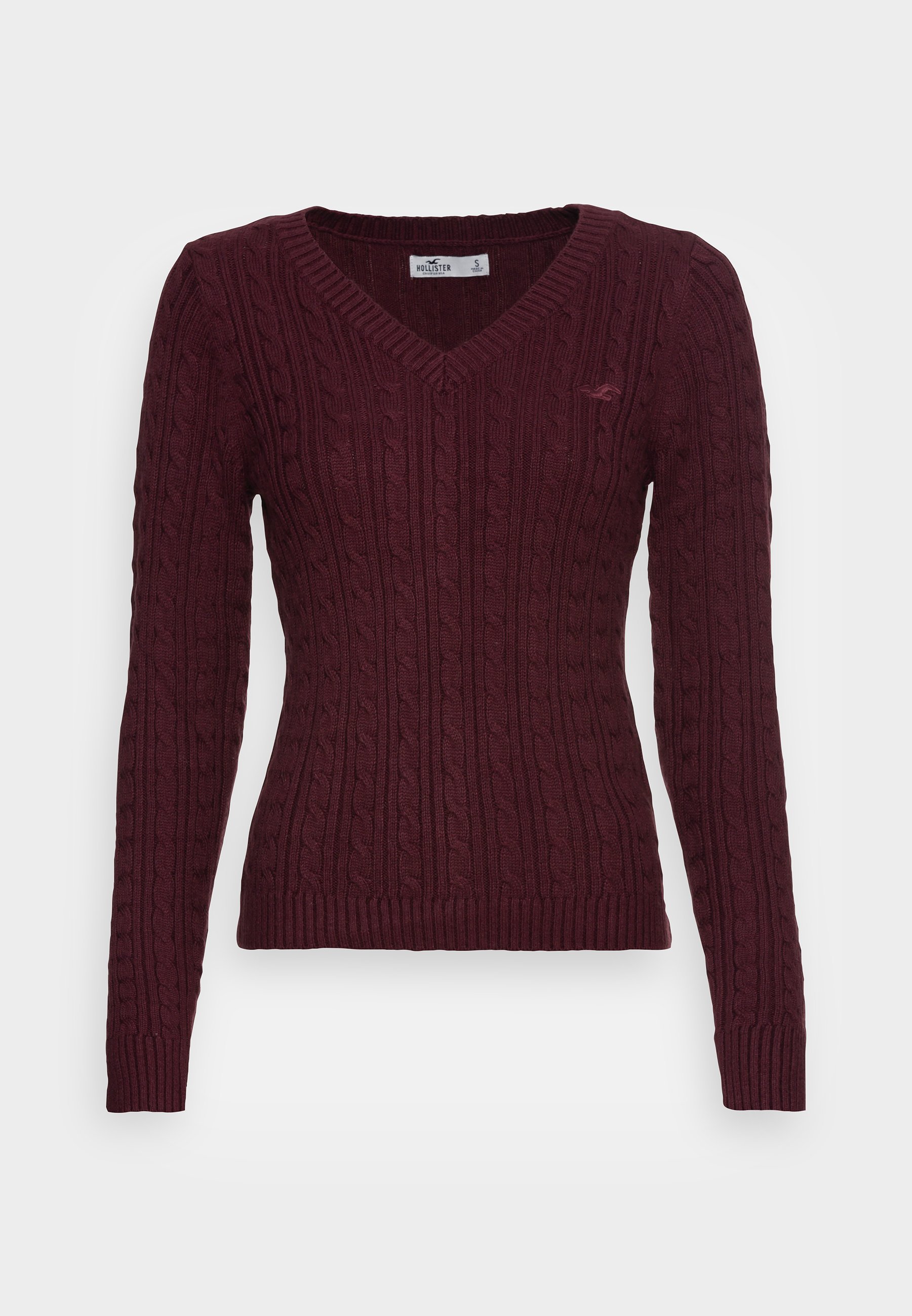 Hollister ICON CABLE VNECK UPDATE Jumper wine tasting/dark