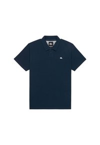 Marineblå polo-shirt lavet af bomuld, med klassisk krave, korte ærmer og et lille hvidt logo på venstre bryst.