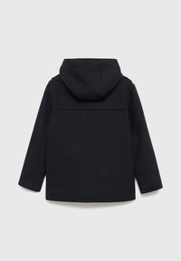 Svart huppjacka med långa ärmar, visad bakifrån mot en ljusgrå bakgrund.