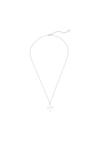 Sömlös halsband av silver med en tunn kedja och ett korspendel, med en slät yta och polerad finish. Justerbar längd med lås.