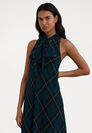 PLAID CRINKLE GEORGETTE TIE-NECK GOWN - Maxi ruha - blue/black/green