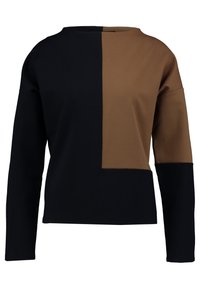 Camiseta de manga larga con un diseño de bloques en negro y marrón. Confeccionada en una tela suave, tiene un cuello redondo y un corte relajado.