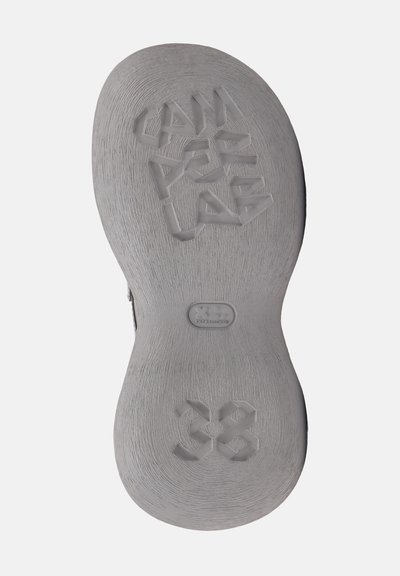 Gray shoe sole featuring textured surface with wave-like lines, Camper Lab logo, and size "38" embossed.