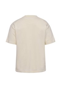 Kortærmet t-shirt i lys beige bomuld, afslappet pasform med klassisk rund hals og ren kant, minimalistisk design uden udsmykninger.