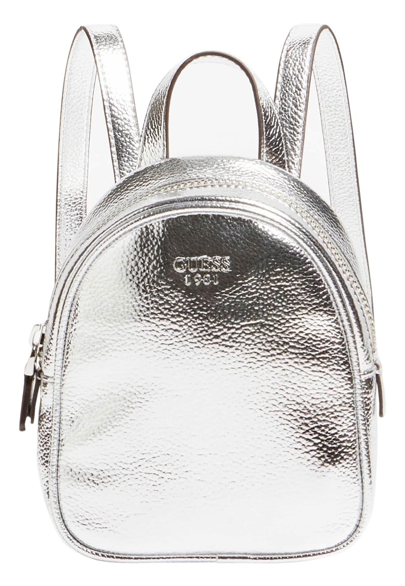 guess silver mini backpack Loungefly 25th Anniversary Logo Holographic Sequin making it a true standout Guess Bradyn Small Backpack ($59)