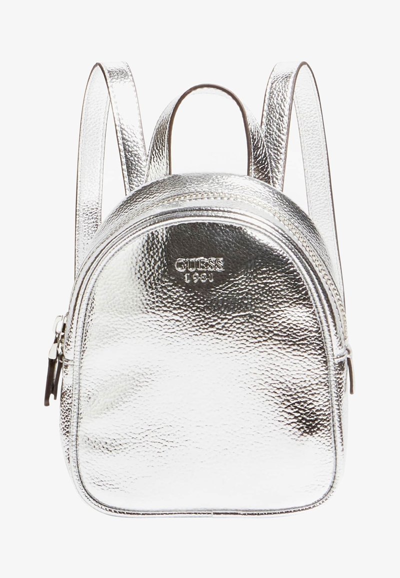 guess silver mini backpack Loungefly 25th Anniversary Logo Holographic Sequin making it a true standout Guess Bradyn Small Backpack ($59)