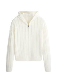 Sweat à capuche blanc en maille zippé avec motif torsadé, manches longues, poignets et ourlet côtelés.