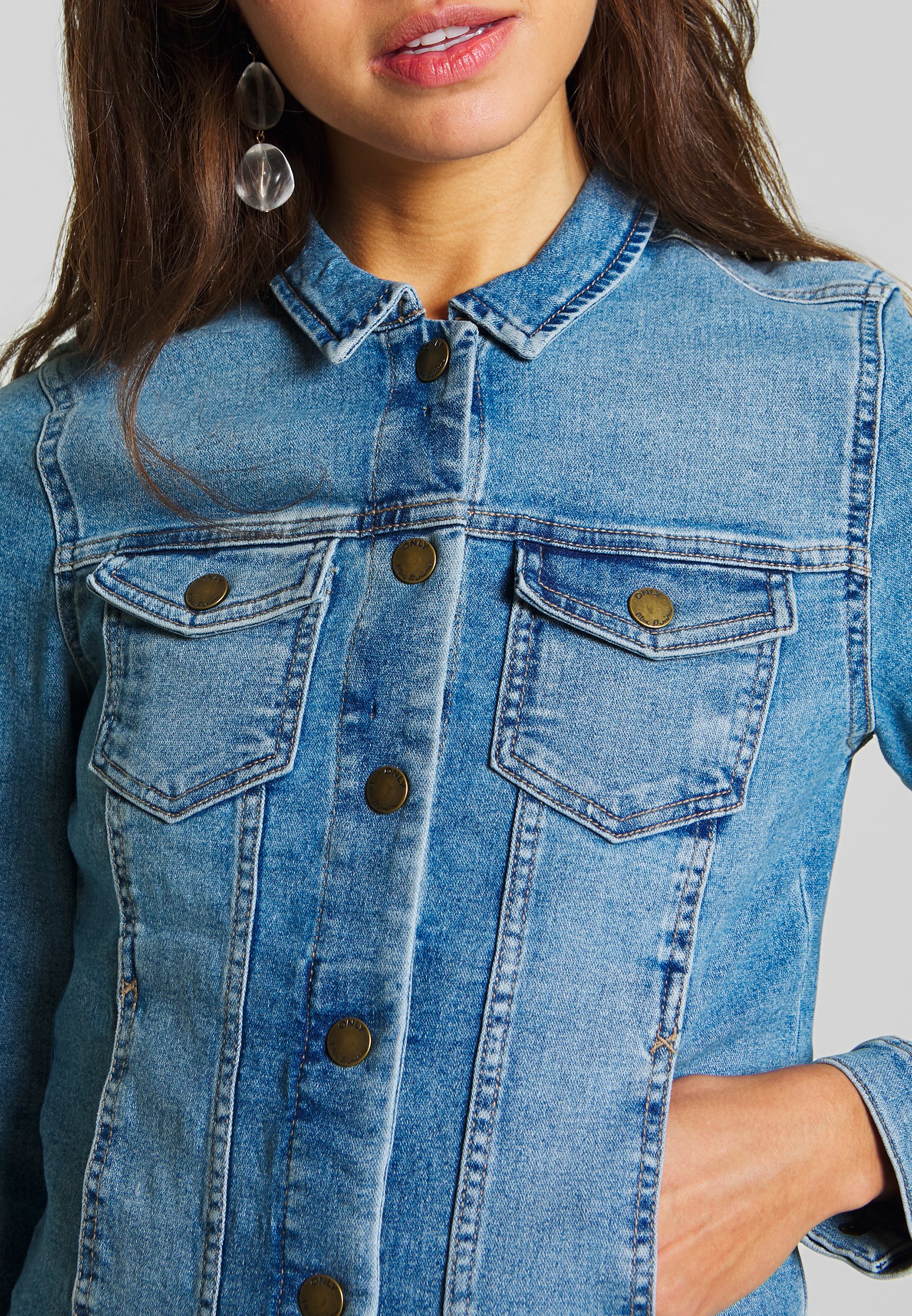 bright blue denim jacket